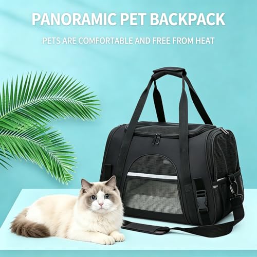 Cat Carrier Bag, Airline Approved Soft Carrier for Cats & Small Dogs | Airline approved pet carrier for pets under 15lb, breathable mesh with privacy cover, lightweight, foldable & washable - color: Black