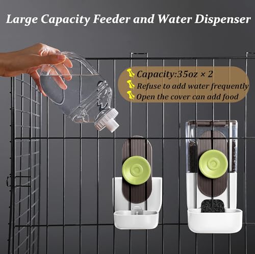 Kenond 35oz Rabbit feeders,Rabbit Water Dispenser,Pet Ferret Cage Food Bowl | Hanging Auto Ferret Food Water Dispenser, Auto Gravity Pet Feeder and Waterer Set, Cage Cat Food Bowl Dog Feeding Station - color: White