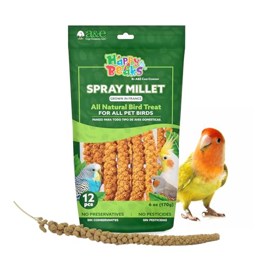 A&E Cage Co AE9054 French Spray Millet Bird Treat, 12 Sprays, 6 oz Bag | Grown in France, Natural Whole Sprays, Encourages Foraging, For Budgies, Cockatiels, Finches & Small Birds - size: 6 Ounce