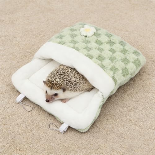 Litewoo Sugar Glider Sleeping Pouch Winter Warm Plush Hamster Sleeping Bag Bed Hideout Hanging Nest Bed for Small Animal Sugar Glider Rat Hamster Squirrel Chipmunk Hedgehog (Green) - color: Green