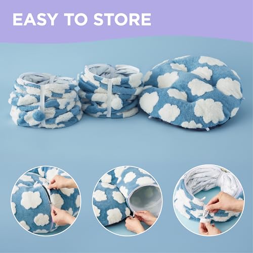 Lesure Donut Cute Jacquard Large Cat Tunnel Bed Kitten Toys for Dog Bunny | 39.5x39.5x10in,Round Large Cat Bed Tube for Multi Kittens,Pet Peekaboo Cave Toy,Spiral Hideaway,Washable Cushion,Blue - color: Cozy Clouds Blue, size: large (39.5"L x 39.5"W x 10"