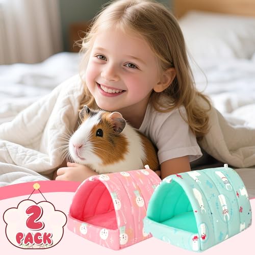 UPINS 2 Pack Guinea Pig Bed, Guinea Pig Hideout | Washable Small Animal House Cage Accessories,for Dwarf Rabbits Chinchillas Hamsters Hedgehogs Ferrets - color: Pink Light Green, size: 6.8 x 7.4 inch