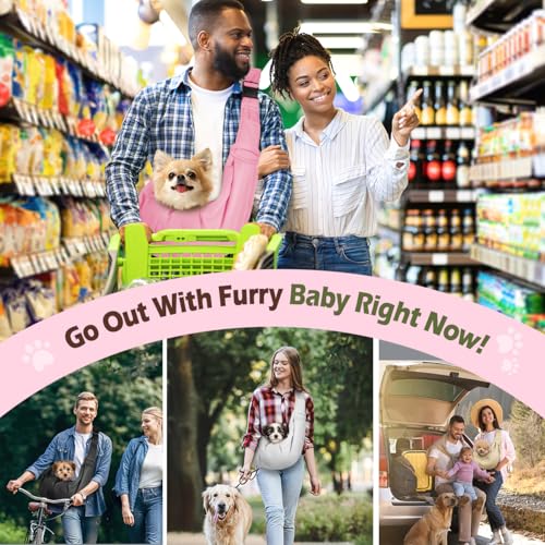 Pawaboo Small Dog Sling Carrier, Reversible Hands Free Dog Sling Carrier for Small Dogs Cats, Puppy Sling Carrier with Adjustable Strap Buckle & Safety Harness, Puppy Essentials, Pink - color: Pink - Up to 12lbs
