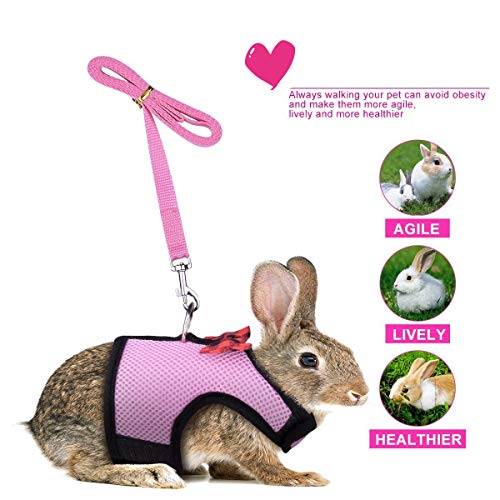 Rabbit Harness with Leash Adjustable Soft Mesh Vest Harness for Bunny Kitten Guinea Pig Rat (S, Pink) - color: Pink, size: S