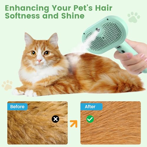 3 in 1 Cat Steam Brush, Pet Spray Hair Removal Comb for Shedding & Grooming, Water Brush for Cats Dogs Small Animals Long Short Haired with One-Click Release Button(Green) - color: Green