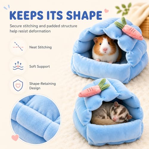 Meow&Woof 2 Pack Small Animal Beds - Cozy Hamster Hideout, Washable Guinea Pig & Hedgehog House, Blue Hideaway for Sugar Glider, Chinchilla, and Rats. - color: Blue