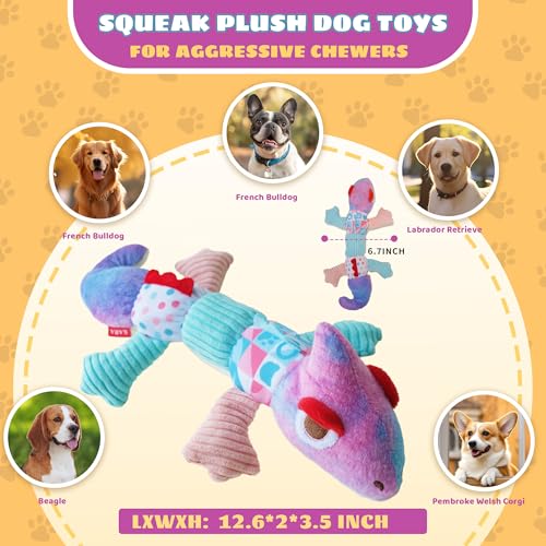 Squeaky Dog Toys Stuffed Plush Pet Toy, Eliminates Boredom for Small Medium Breed, Chewing and Playing Tug of War to Keep Them Busy (Chameleon) - color: Chameleon