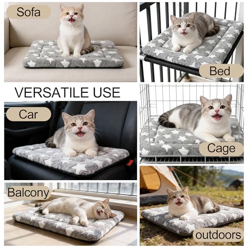 Dog Crate Mat, 4 Piece Reversible Pet Bed, Polyester, Machine Washable, Small Dogs & Cats, Rectangular (Gray Star, 18" L x 14" W x 1.5Th) - color: Grey Star-4pcs, size: 18"L x 14"W x 1.5"Th
