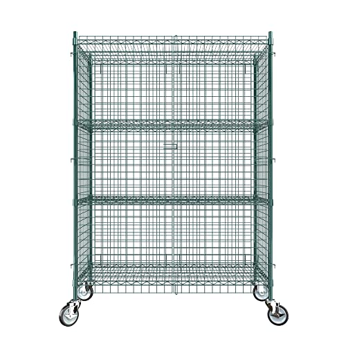 Commercial Grade NSF Listed Metal Wire Mesh Storage Green Epoxy Mobile Security Cage Kit, 24" x 48" x 70", Perfect for Warehouse, Walk-in Refrigerator, Freezer, Grocery Store, Restaurant, Dishroom - color: Green, size: 24" x 48" x 69"