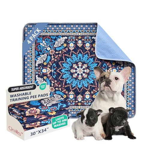 Washable Pee Pads, Super Absorbent Puppy Pads, 2 Pack 30"x34" | Reusable Dog Training Pads, Leakproof With Waterproof Non-Slip Backing For Crates, Floors, Indoor Potty & Furniture - color: Blue Medallion, size: 30"*34"(Pack of 4)