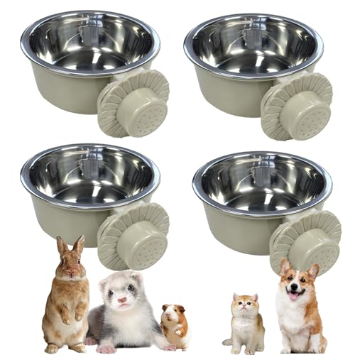 4 Pcs Crate Dog Bowl,Lightweight Stainless Steel Pet Bowls,Kennel Feeder | Removable Kennel Hanging Food Water Feeder No Spilll, Cage Coop Cup for Puppy Cat Rabbit Bunny Ferret Birds Guinea Pigs - size: 4pcs