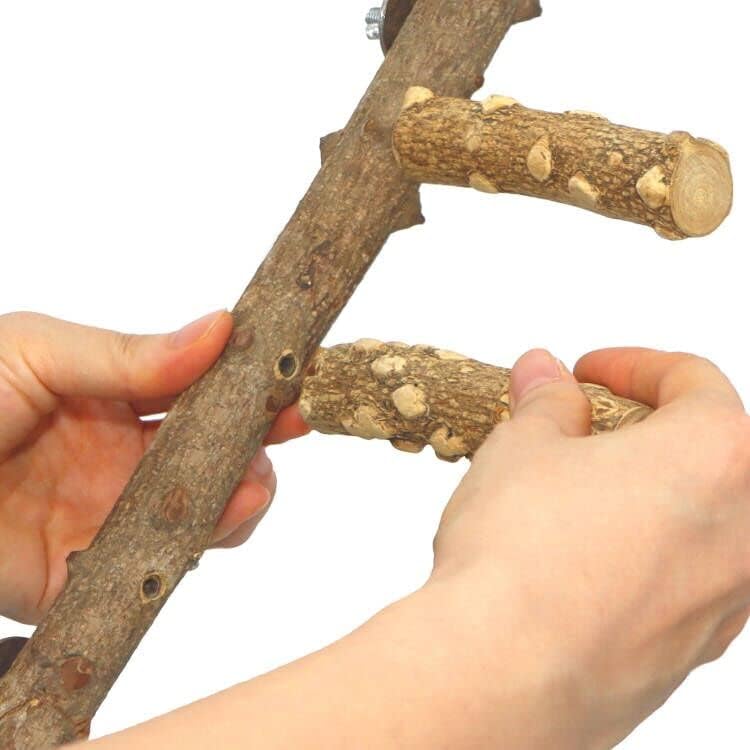 Bird Ladder Perch Cage Nature Wood Stand Parrot Chew Toy for Small Medium Parrot Animal (M) (Bird Ladder)