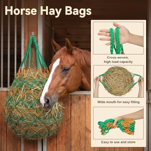 Slow Feed Hay Bags for Horses 3 Pack 2.3inch Hay Nets | For Sheep Goats, Slow Feeder for Stall & Trailer, For Sheep & Cattle, Sturdy