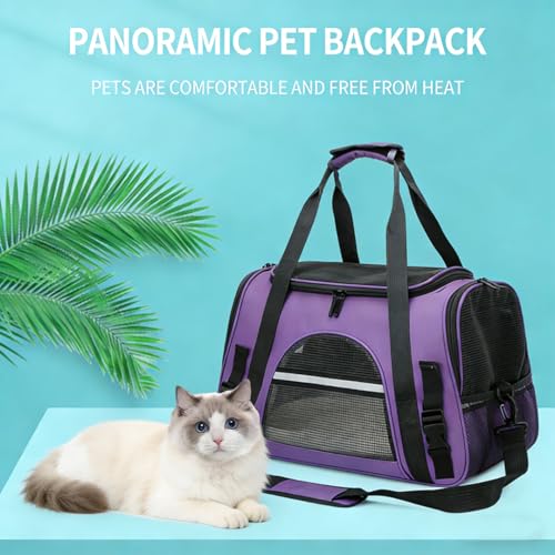 Cat Carrier Bag, Airline Approved Soft Carrier for Cats & Small Dogs | Airline approved pet carrier for pets under 15lb, breathable mesh with privacy cover, lightweight, foldable & washable - color: Purple