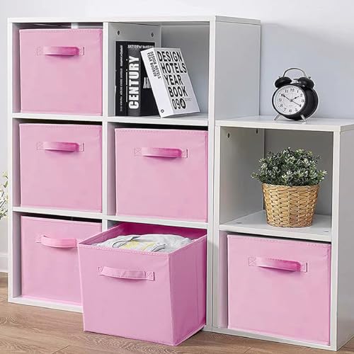 Pink Bins[6 Pack] 9.0"x7.5"x7.5" Small Size Fabirc Foldable Closet Toy Organizer Collapsible Cloth by BIGIC… - color: Pink 6Pack, size: 9”x 7.5”x 7.5”