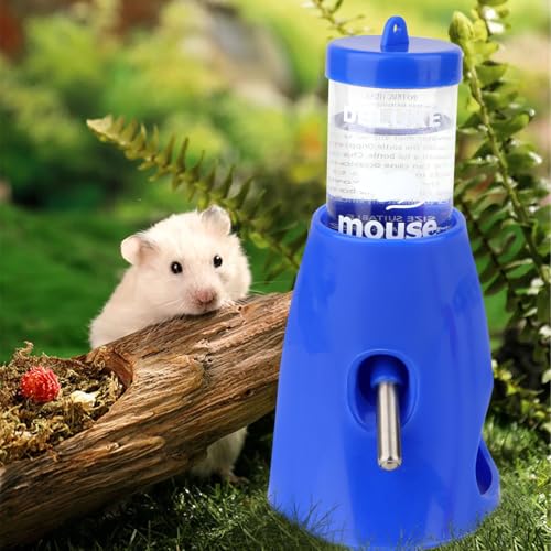 Hypeety Hamster Water Bottle with Hide Base No-Drip Water Dispenser, Blue | Leak-proof stainless steel nozzle, 2-in-1 with hideout , automatic feeder for hamsters/gerbils/mice, 2.71 fl oz/80ml, blue - color: Blue