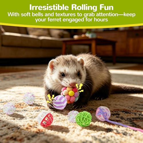 20 Pack Ferret Toys, Ferret Chew Toys, Interactive Toys with Bells | Bell Balls, Sound Toys, Plush Chew Toys, Interactive Play Accessories, Small Animal Enrichment