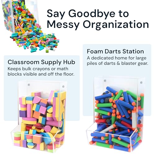 Single Toy Dispenser - Clear Acrylic, Wall or Counter | High-volume acrylic toy bin - wall or countertop - Use for kids foam blasters, cars & building blocks - size: Single Divided