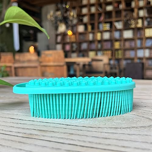 Premium Sensory Brush for Kids or Autism,Soft Silicone Body Scrubber,2 in 1 Sensory Room Occupational Therapy Brushes,Silicone Loofah,Pet Shower Brush Bath Shampoo Brushes(hangable-Oval-Teal) - color: Hangable-oval-teal