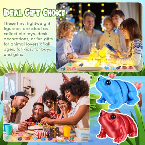 Honoson 12 Pcs 3D Printed Animals 5-7cm, Cute Frog | Articulated Fidget Animals, Flexible 3D Printed Figures for Stress Relief, Cute Mini Joints for Party Favors and Display - size: 5-7cm, style: Cute Frog