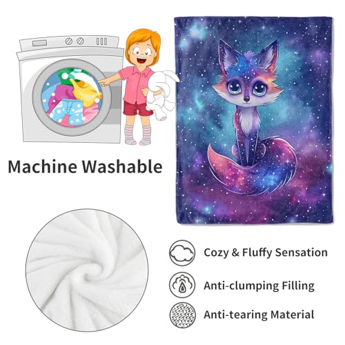 Galaxy Fox Blanket Cosmic Animal Throw Blankets,Gifts for Kids Woman Adult & Space Lover,Lightweight Soft Fleece,for Sofa Couch Bed Room Modern Artistic Decor 60x80in - color: Fox, size: 60x80in