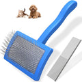 2PCS Slicker Brush for Dogs & Pet Comb,Professional Dog Grooming Brush (Goldendoodles,Poodles,Labradoodles) with Extra Long Pins to Effectively Remove Tangles, Knots and Mats (Blue, Medium) - color: Blue, size: Medium