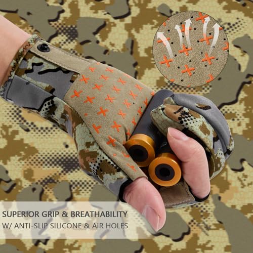 BASSDASH Unisex Fingerless Fleece Liner Camo Hunting Gloves for Cold Weather UPF 50+ Lightweight Fishing Photography HG06 - color: Open Terrain, size: Medium