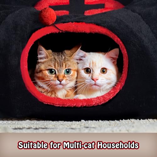 Gothic Coffin Tunnel Cat Bed, Washable, Fits Cat up to 25 lbs | Two-way tunnel design. Size: 10"x33.5". Black & Red. Includes soft washable cushion. Also for small rabbits indoor. - color: Black Red