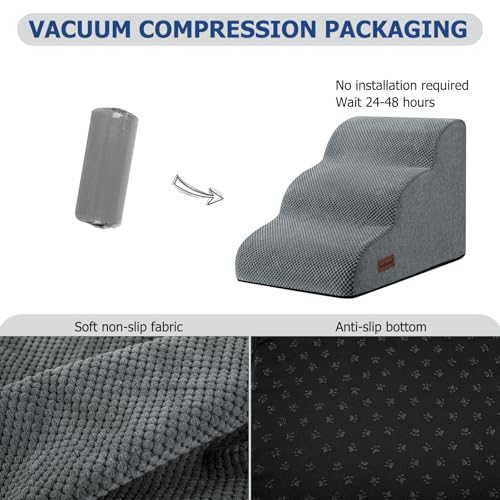 Aodisman Dog Ramp and Stairs for Small Dogs & Cats,3-Step Pet Stairs for Couch Sofa and Chair,Indoor Anti-Slip Dog Stairs for Old Cats and Puppy
