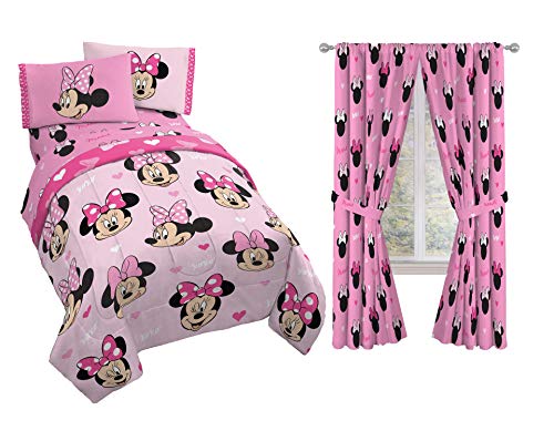 Jay Franco Disney Minnie Mouse Hearts N Love 9-Piece Full Bedding Bundle- Includes Bed Set, Drapes Set