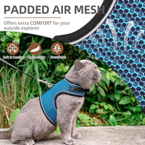 PUPTECK Soft Mesh Cat Vest Harness and Leash Set Puppy Padded Pet Harnesses Escape Proof for Cats Small Dogs (Large, Lake Blue) - color: Lake Blue(Reflective), size: L(NECK 8.5"-10.5", CHEST 12.5"-15", 6-10 lbs)