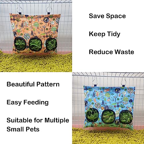 Rabbit Hay Feeder Bag, Guinea Pig Hay Feeder for Cage Small Animal Hanging Feeding Bags Rabbit Hay Dispenser Storage for Rabbits Guinea Pigs Bunnies Chinchillas (Orange,Light Blue, 3 Hole) - color: Orange,Light Blue
