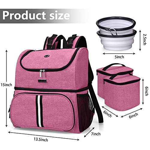 BAGLHER Pet Travel Bag, Double-Layer Pet Supplies Backpack (for All Pet Travel Supplies), Pet Travel Backpack with 2 Silicone Collapsible Bowls and 2 Food Baskets Pink - color: Light pink