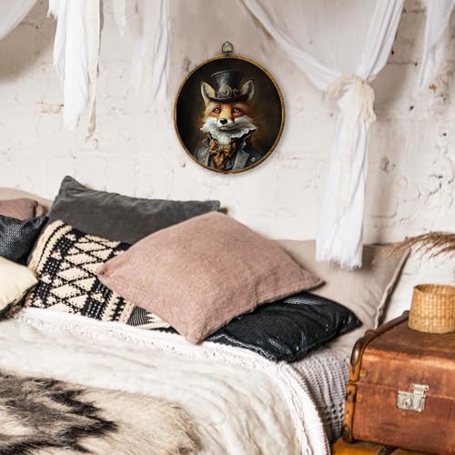 shiviody Vintage Whimsical Hedgehog Canvas Wall Art Decor, Rustic Moody Cottagecore Jungle Wild Animal Hedgehog Round Hanging Frame Prints Decorations for Home Bedroom Living Room 10"x10" - color: Animals-22