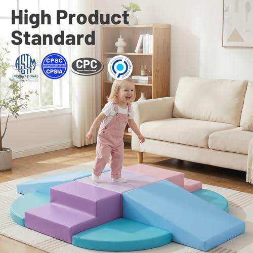 9-Piece Climbing Toys: Soft PU Leather Foam Blocks - Climb and Crawl Activity Blocks - Play Gym Equipment Indoor for Development(Macaroon) - style: Macaroon