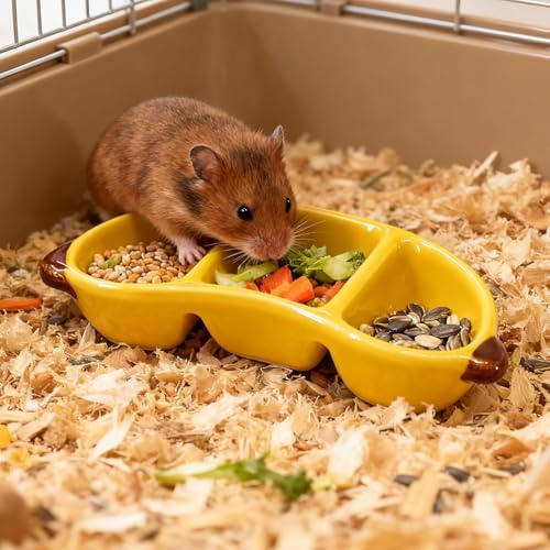 Hamster Food Bowl Ceramic, Cute Apple Pear Banana Shape Small Pet Feeding Dish, Easy to Clean Anti Flipping Guinea Pig Hamsters Food and Water Bowl, Small Animal Bowls for Dwarf, Parrots (Banana) - color: Banana