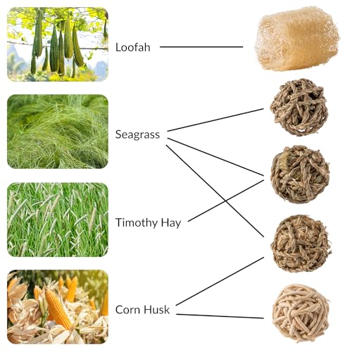 11 Pcs Rabbit Chew Toys, Interactive Bunny Foraging Toy, Natural Materials, Loofah Sponges, Seagrass Balls, Dental Cleaning, Relieve Stress