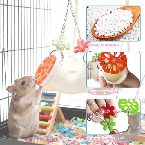 Rat Enrichment Toys, Interactive Foraging Toys for Birds, Rat Cage Accessories Enrichment - Hanging Tube Treat Dispenser | Slow Feeder for Small Animals, Hamsters, Rabbits and Parrots