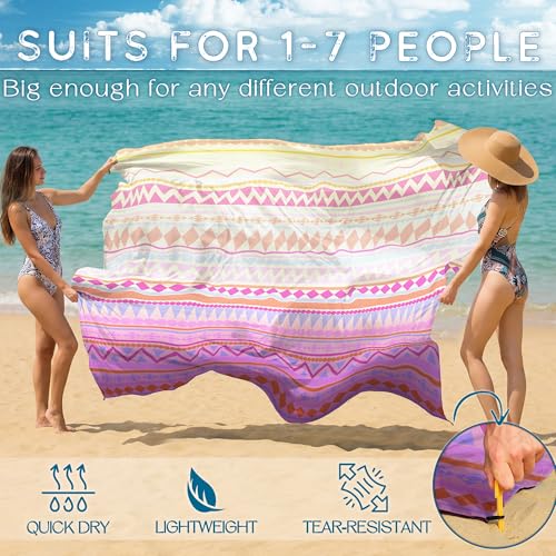 BYDOLL Beach Blanket Waterproof Sandproof,78''X81''/78''X110'' Large Sand Free Oversized Lightweight Sand Resistant Blanket, Picnic Mat for Beach Travel Camping Hiking Essentials - color: Pink Boho, size: 78''X110"