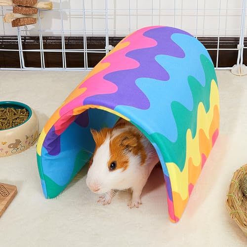 Bienbee Guinea Pig Tunnel, Guinea Pig Hideout, Washable Rabbit Tunnel and Bunny House, Rabbit Toys in Cages for Guinea Pig Bunny Rabbit Small Animal Rainbow Wave
