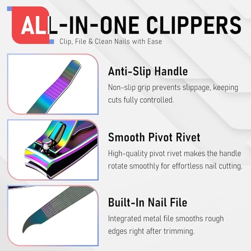firiKer Nail Clippers with Nail File,Fingernail Clipper,Toe Nail Clippers | Nail Clipper Set ( Rainbow), Large for Toenails,Small for Fingernails, Used Separately, Ideal Gift for Men and Women - color: Rainbow