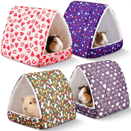 Cinnvoice 4 Pcs Guinea Pig Hideout, Guinea Pig Bed Tunnel, Rabbit Washable Small House Cage Accessories for Bunny Hedgehog Mouse Chinchillas Hamsters Ferrets Bearded Dragons Rats (Classic,9.8 in) - size: 9.8 in, style: Classic