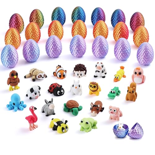 MONJITA 21 Pcs 3D Printed Easter Eggs with 21 Pcs Mini Animal Figurines Inside, Flexible Articulated Fidget Toys, Party Favors, Easter Basket Stuffers, Gifts for Kids Students Carnival Prizes - size: 21pcs eggs & 21pcs animals