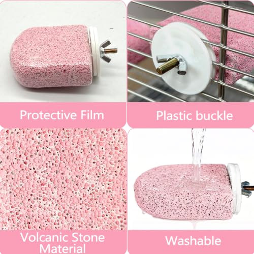 4PCS Bird Beak Grinding Stone,Parrot Perch Stands,Parakeets Platform Chewing Toys Calcium Pumice Lava Foot Claws Trimmer Climbing Ledge for Cockatiel Budgie Conure Lovebird(Pink) - color: 4Pack Pink | S