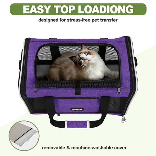 GAPZER Pet Carrier for Cat 18x11x11 Inch, Top Load Small Dog Car Ride Crate | 4-Sided-Ventilated Kitten Carry Purse, Soft Portable Pomeranian Cloth Kennel in Cabin, Kitty Taxi Bag FAA Complaint Car Seat - color: Purple
