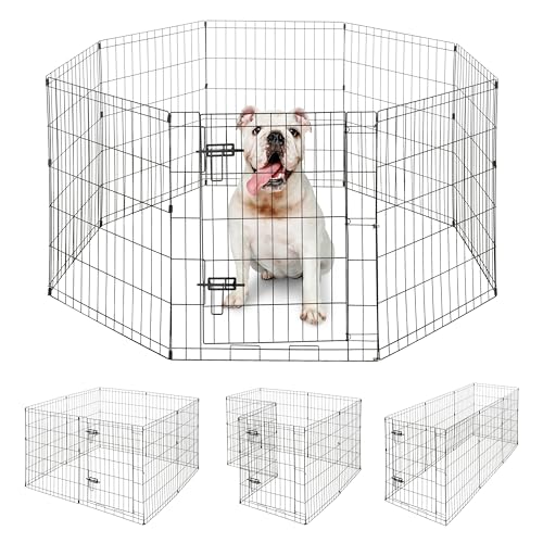 Foldable Outdoor/Indoor Pet Playpen with Gate, Available in 30 Inch Height Metal Portable Kennel, Heavy-Duty Exercise Fence Cage 8 Panels for Medium Dog, Animals - style: 30 Inch