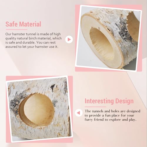 Wooden Hamster Tunnels,Natural Birch Wood Hamster Tree Hole Tube Hamster Chew Toy Small Animal Hollow Tree Trunk Tube Hideout Climbing Toy Cage Accessories for Guinea Pig Chinchilla Gerbil Rat