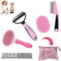 Dog Grooming Kit - Deshedding Brush for Short Hair, Slicker Brush, Flea Comb, Puppy Brush Set in Pink - color: Pink