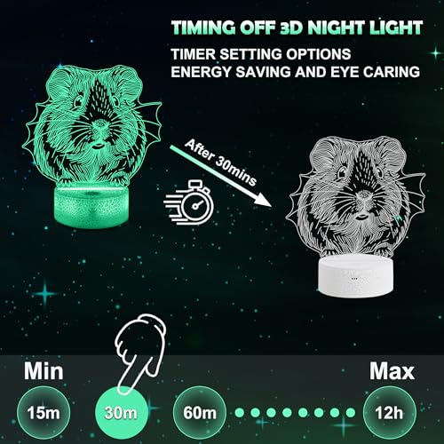 Ammonite Guinea Pig Night Light, 3D LED Lamp with Remote, 16 Color Changing & Timer, Room Decor Light, Vibrant Ambient Lighting, Birthday Xmas Gift for Kids Adults - color: Color-Guinea Pig