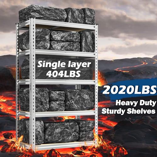 REIBII Storage Shelves,5-Tier Adjustable Waterproof Storage Rack for Pantry | Metal Garage Shelving,Rust-Resistant Build,Tool-Free,For Kitchen Closet Galvanized,12"D x 28"W x 59.8"H,2020LBS,Sliver - size: 28"W x 12"D x 59.8"H